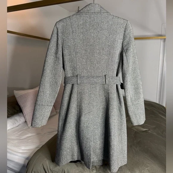 GUESS Tweed Pea Coat Womens M Gray Black Double Breasted Jacket Y2K Academia 00s - Picture 2 of 5